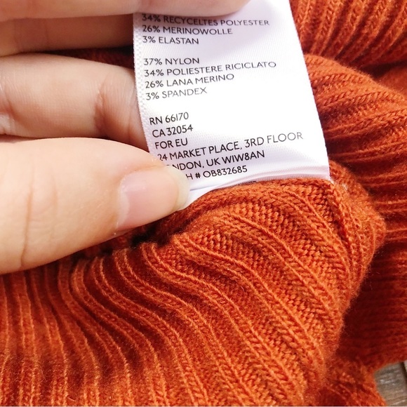 Ett Twa • Anthro Amrita tunic sweater burnt orange merino ribbed knit pullover - Picture 8 of 10